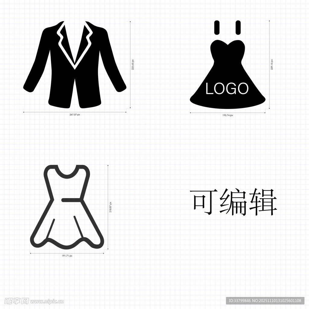 时尚服装图标 可编辑样式