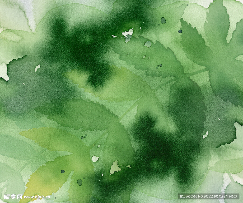 水彩绘就的清新绿叶画面