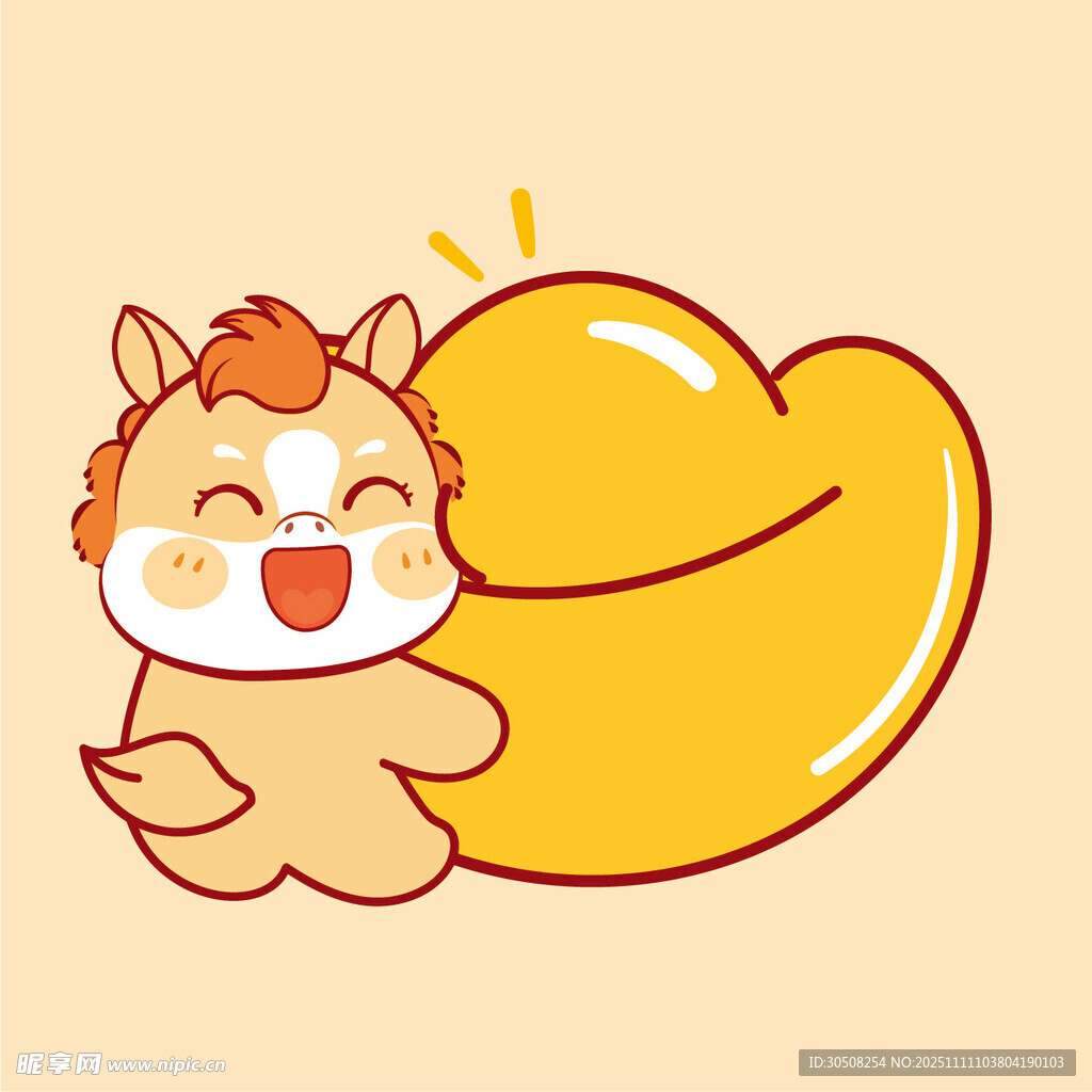 萌马抱金元宝超可爱