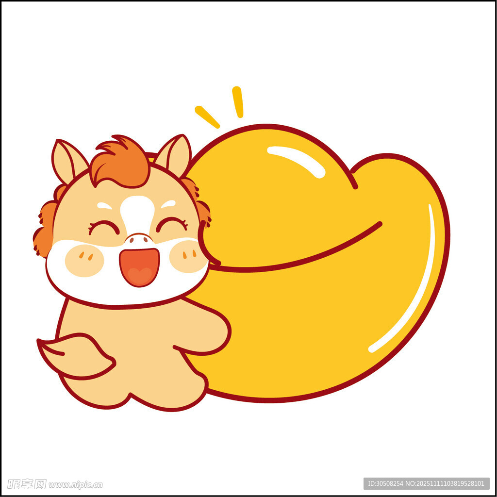 萌趣小马抱金元宝