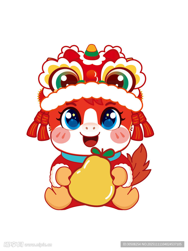 萌态瑞狮抱金瓜