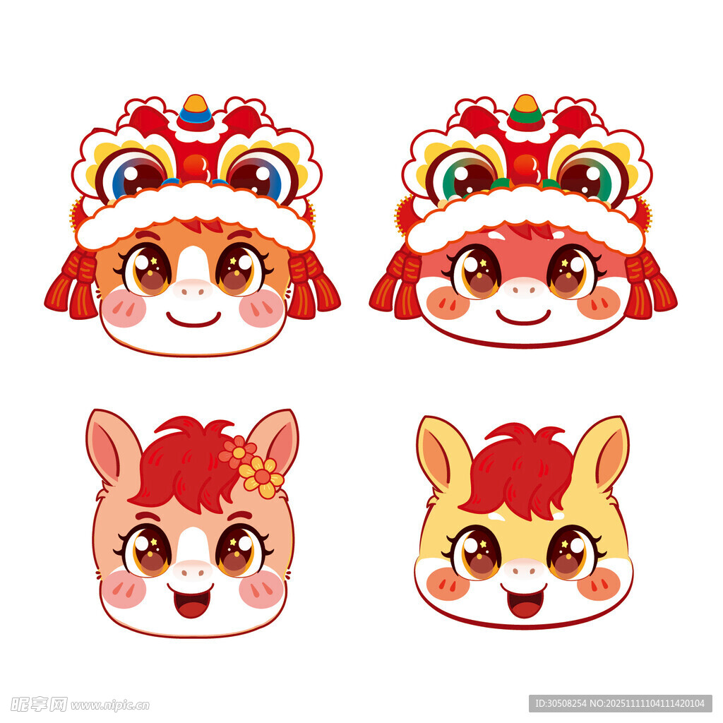 可爱萌趣动物与舞狮头像