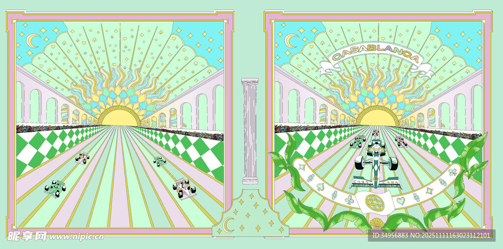 复古风格花园景观插画