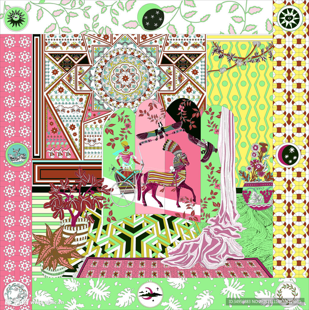 复古风格新娘插画图案