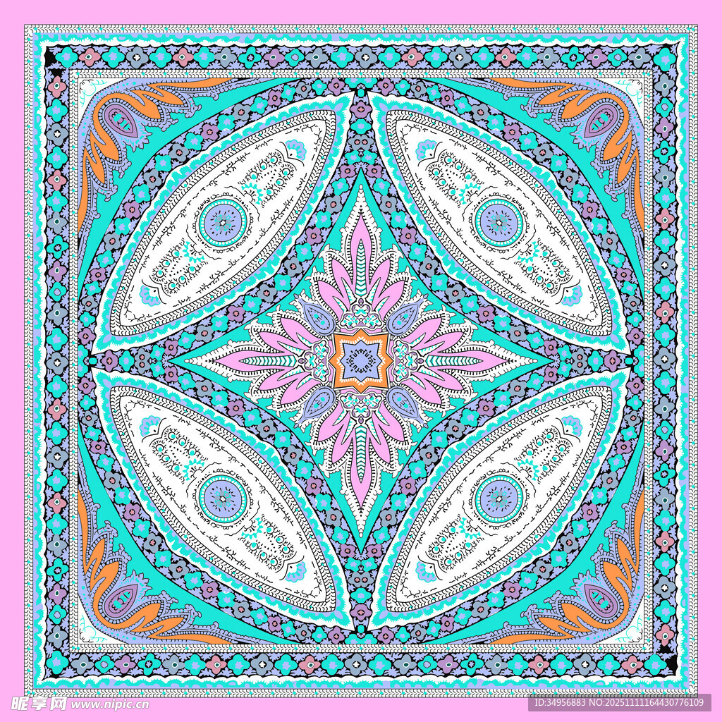 复古风几何图案装饰方巾