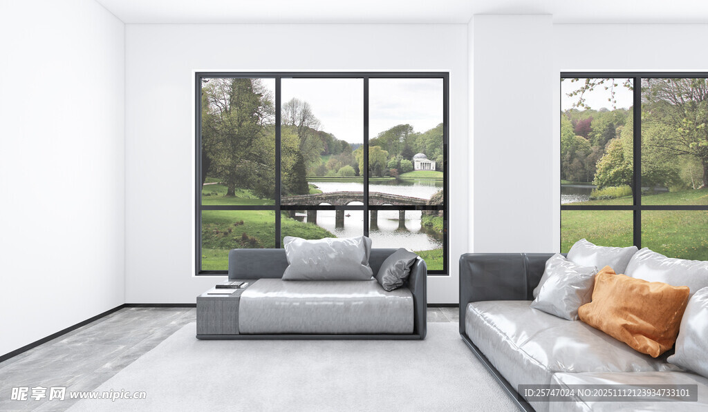 现代简约风客厅大窗景观