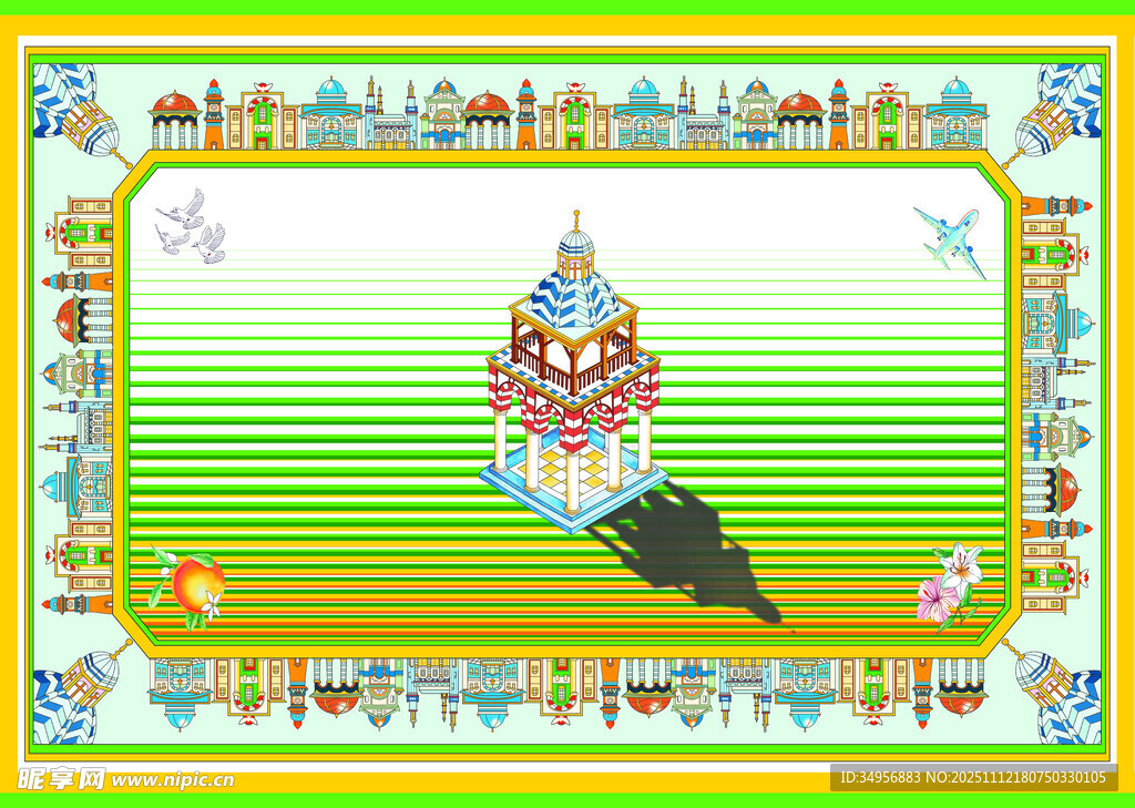卡通风格城堡边框背景图