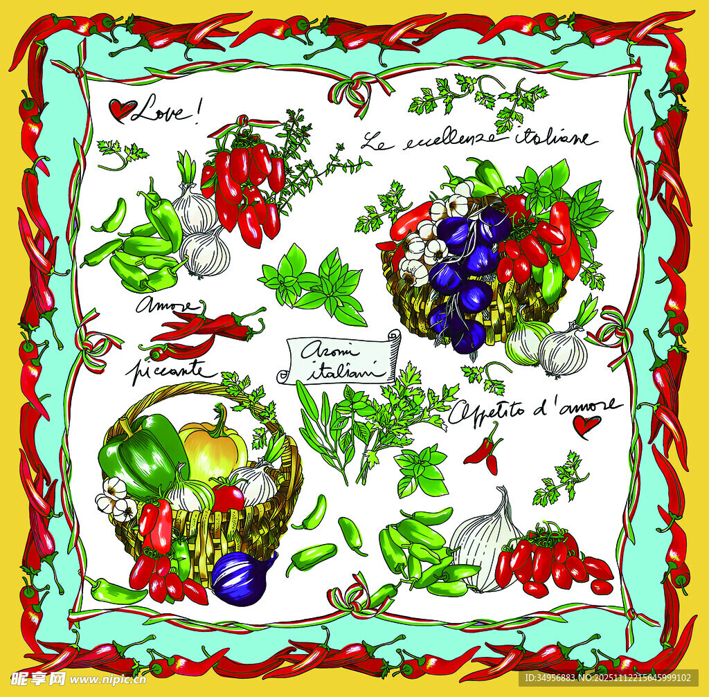 手绘多彩蔬果图案