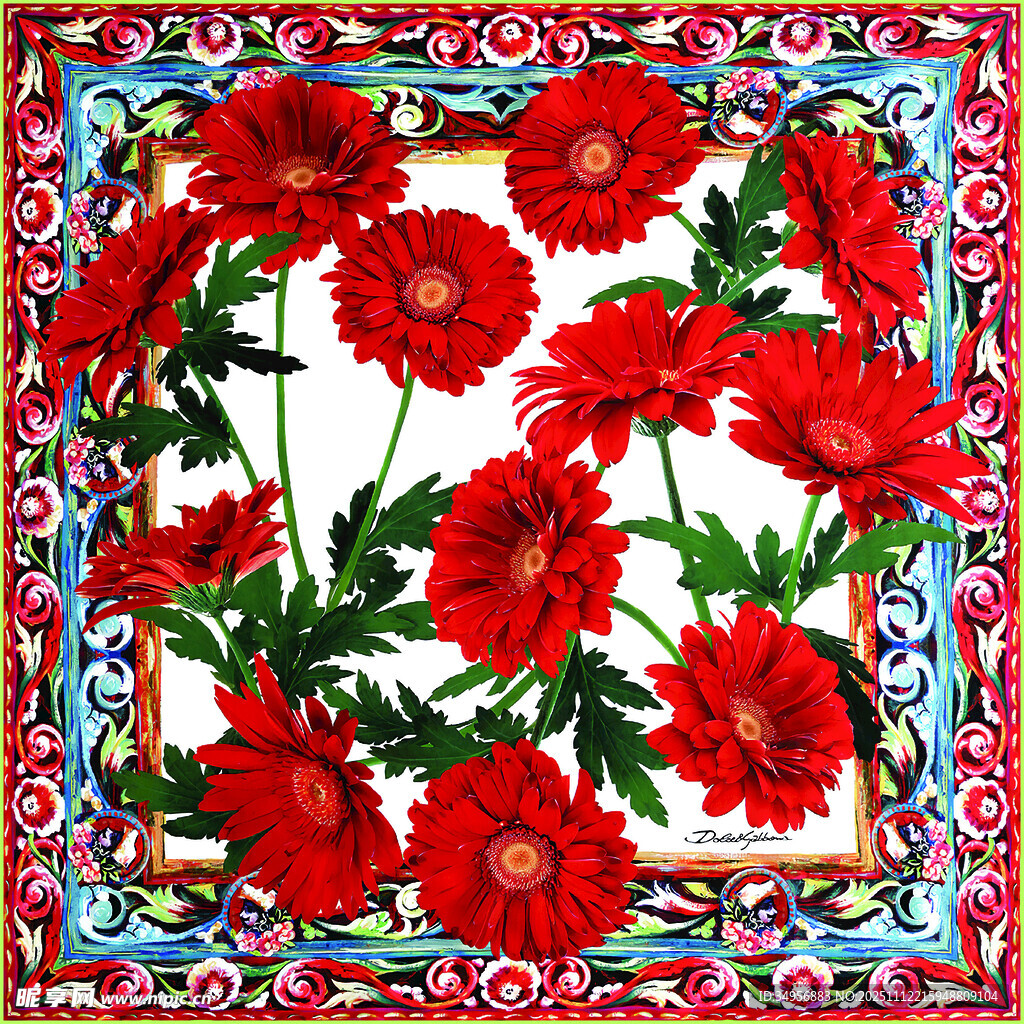 红色花卉图案精美方巾