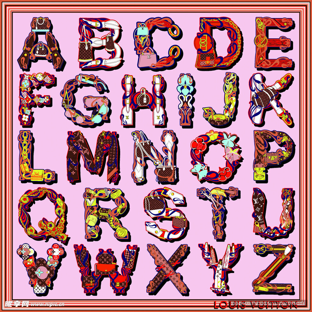 彩色艺术风格英文字母集合