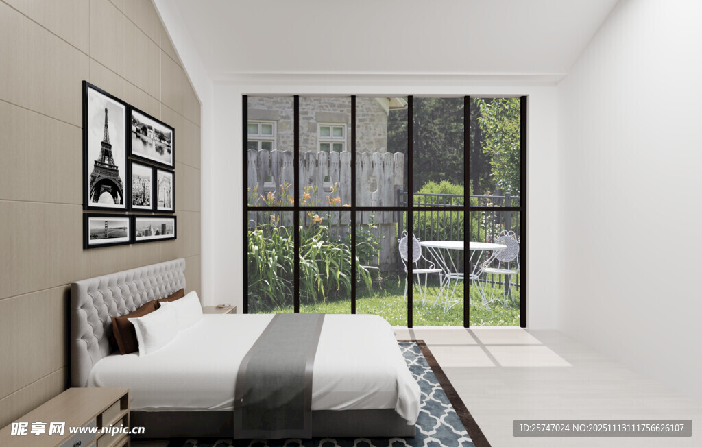 现代简约风卧室大窗景观