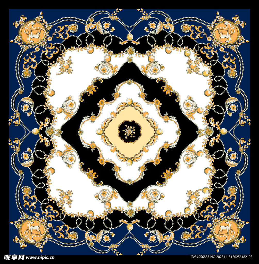 精美蓝白金几何图案地毯