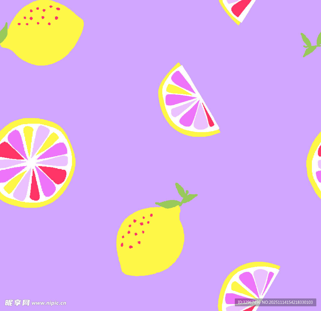 紫色背景上的柠檬图案