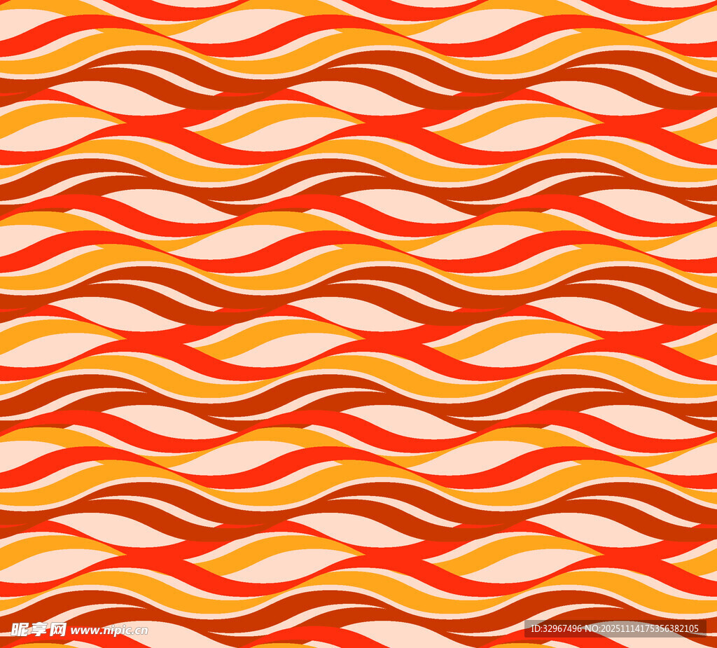 橙红 波浪纹 几何 图案