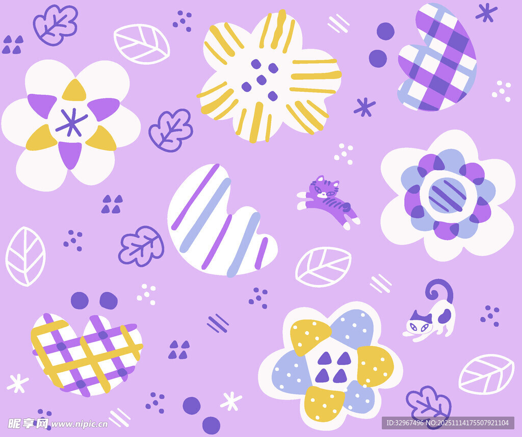 紫色背景可爱几何花卉图案