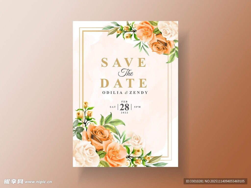 花卉婚礼日期预告卡片