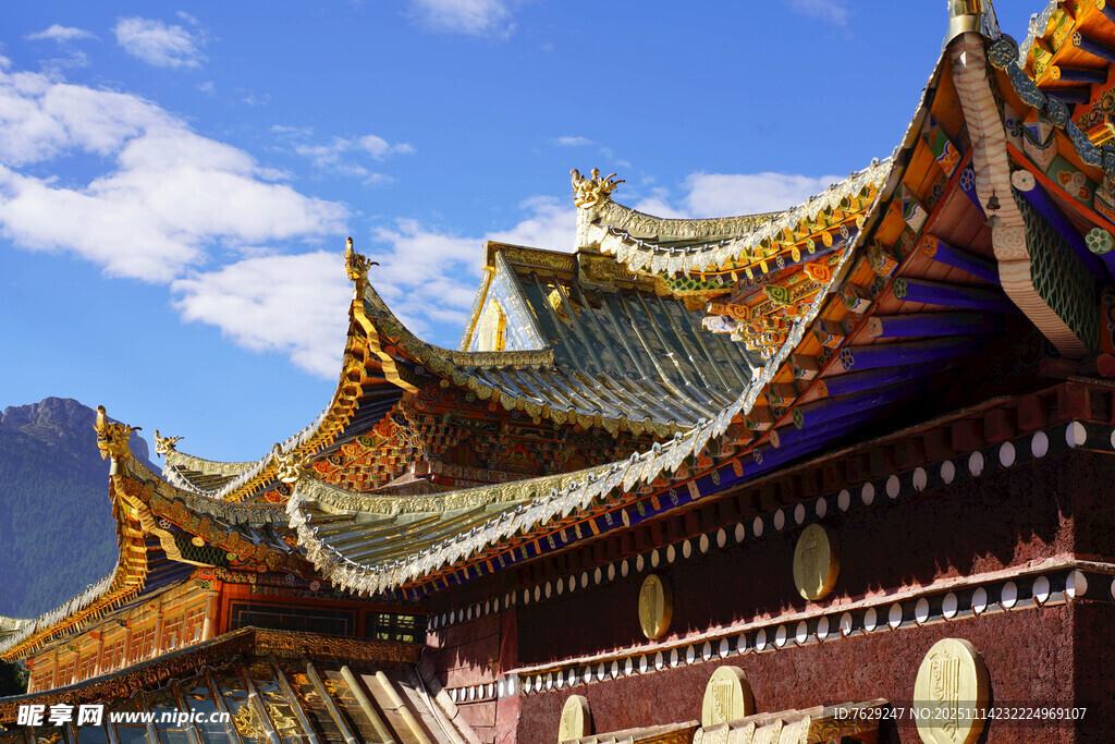 藏式寺庙古建筑屋顶风光