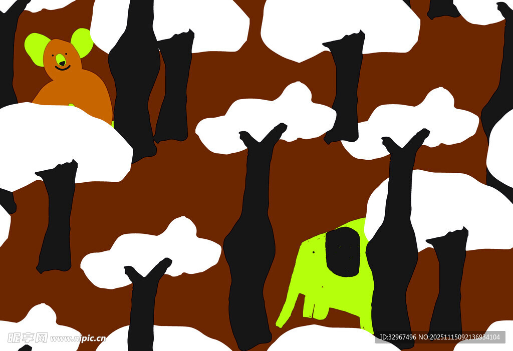 森林  动物 卡通 图案