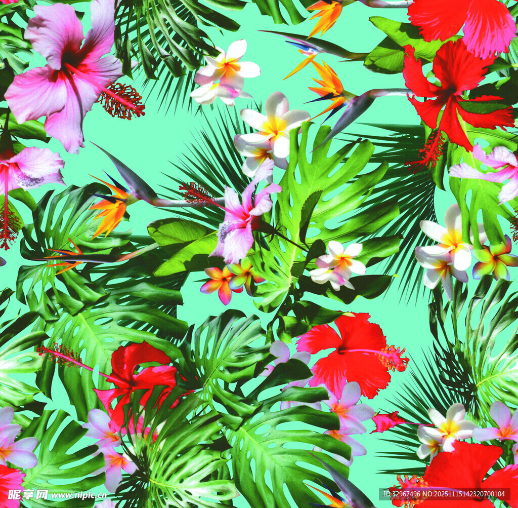 热带花卉绿植图案