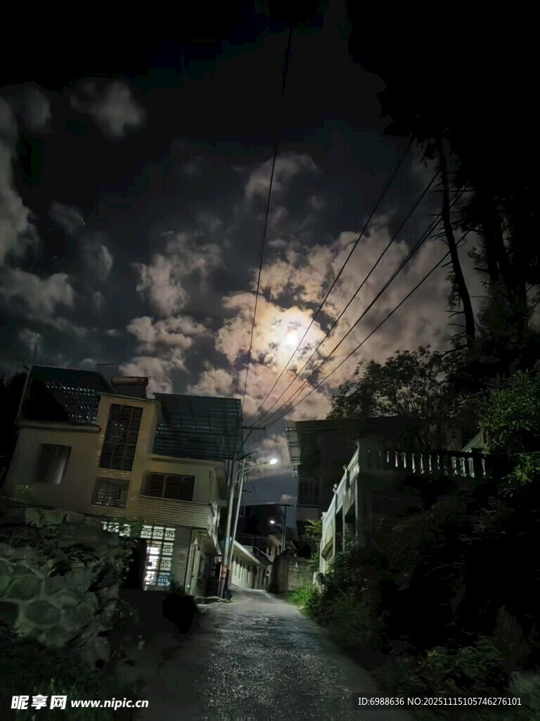 月夜下的静谧乡村小道