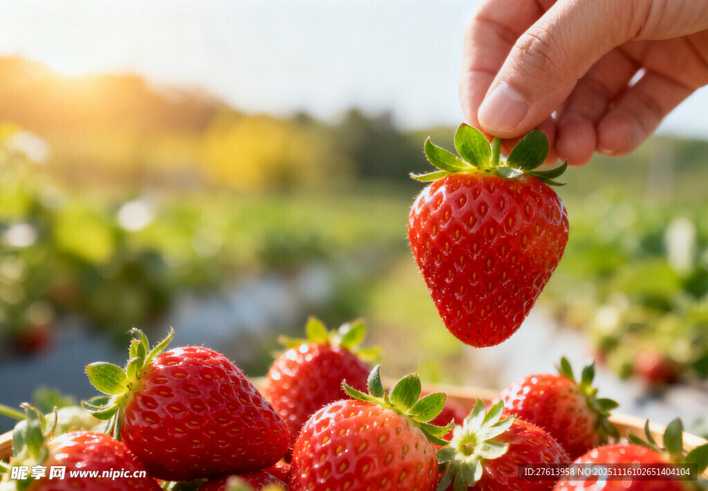 手拿草莓