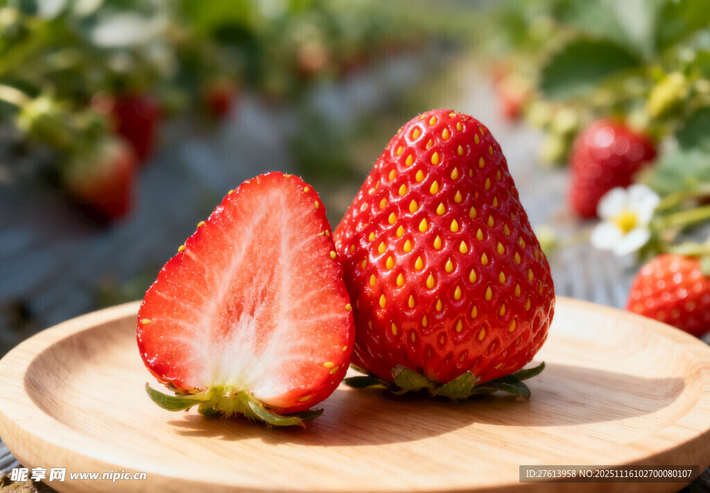木盘上的草莓