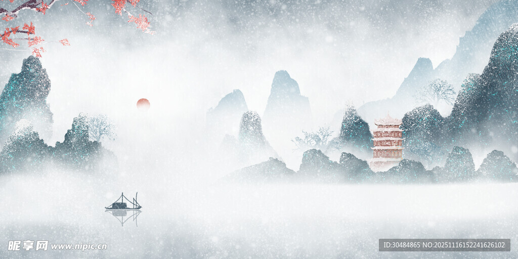 意境大雪山水背景