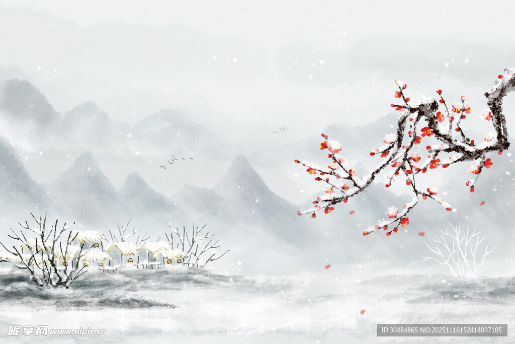 冬天大雪山水背景