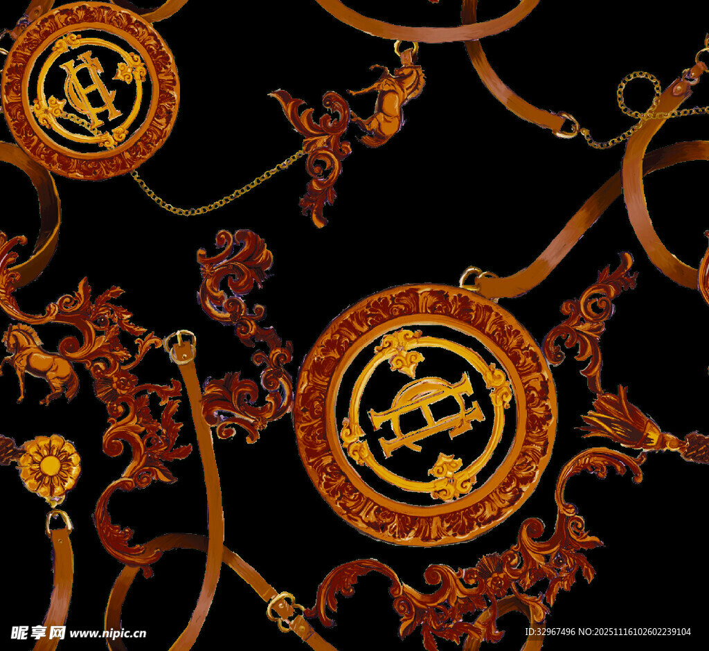 华丽复古风金色花纹图案
