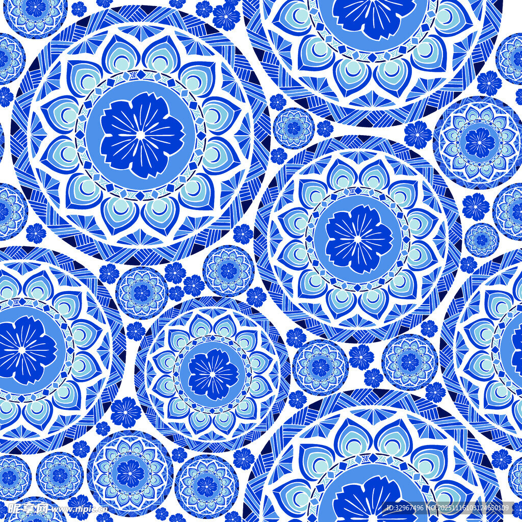 蓝白 花卉 几何 图案 纹理