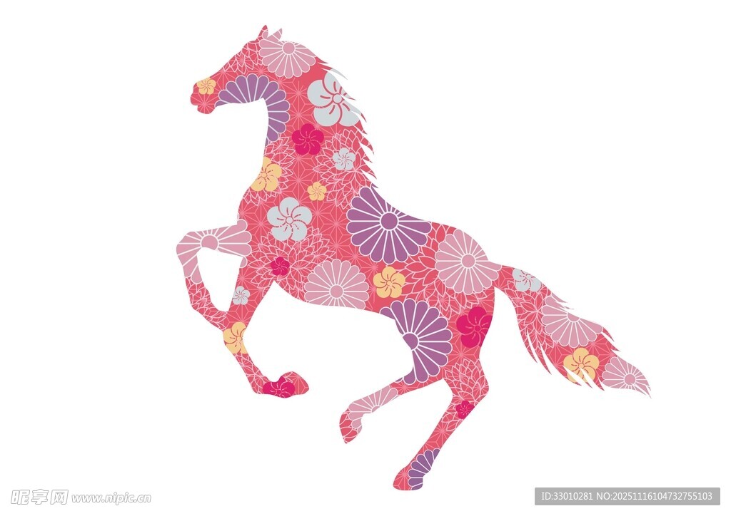 彩色花纹跃动骏马图案