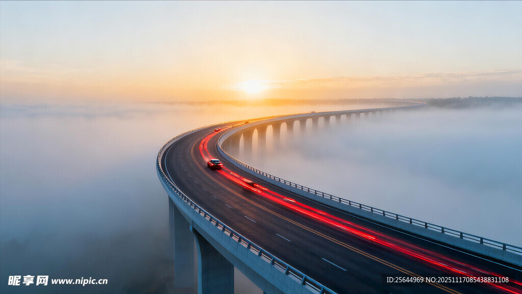 日出下的跨海大桥美景
