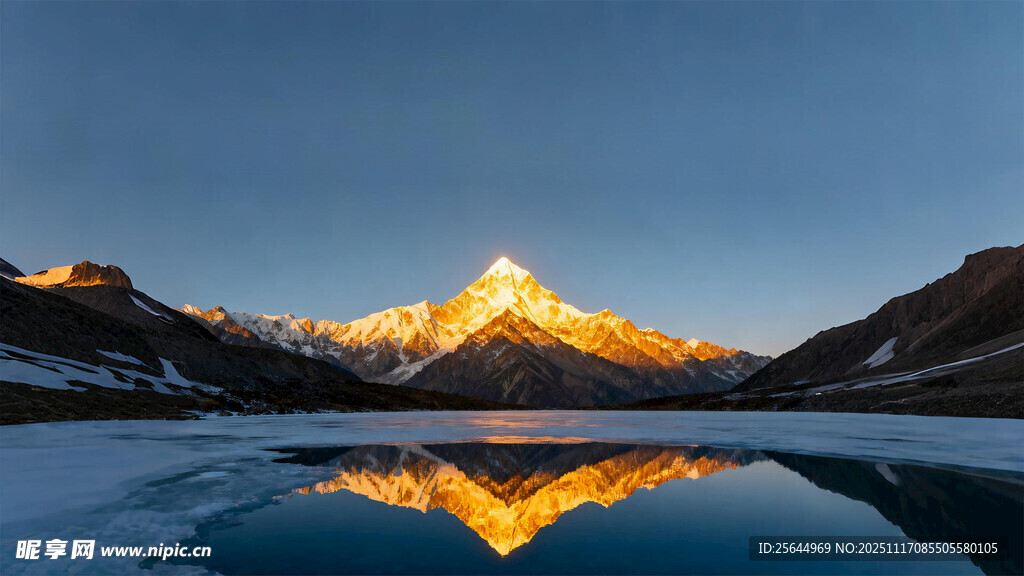 雪山倒映湖面绝美风光