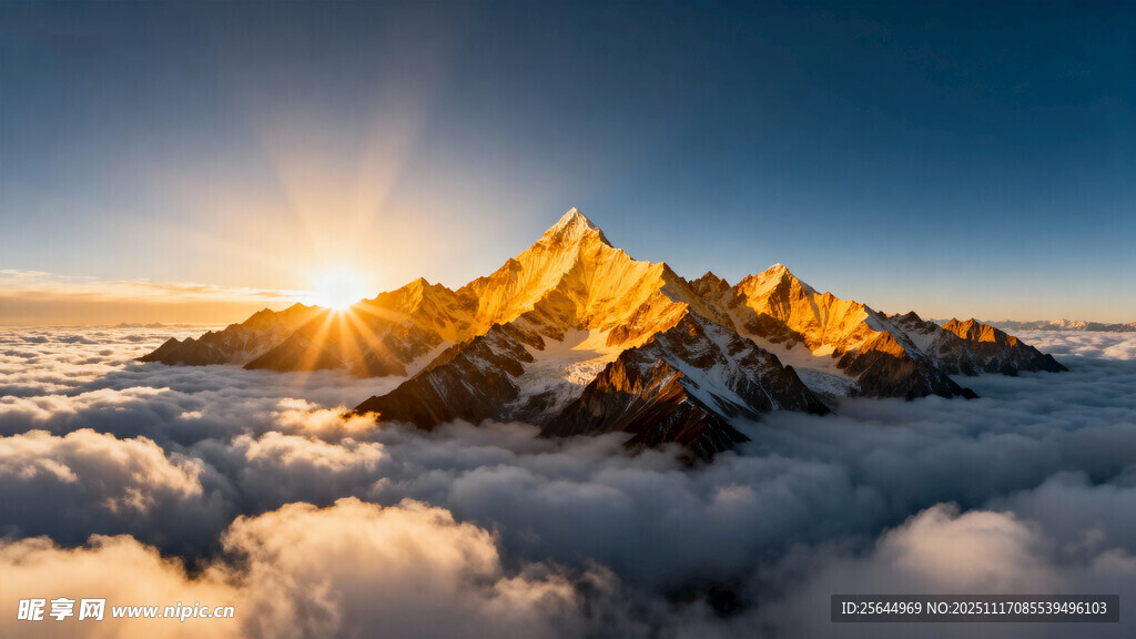 云海之上的壮丽金色山峰