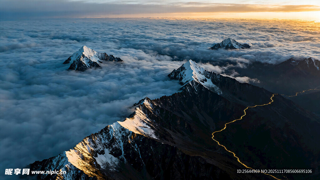 雪山云海间的壮丽日出