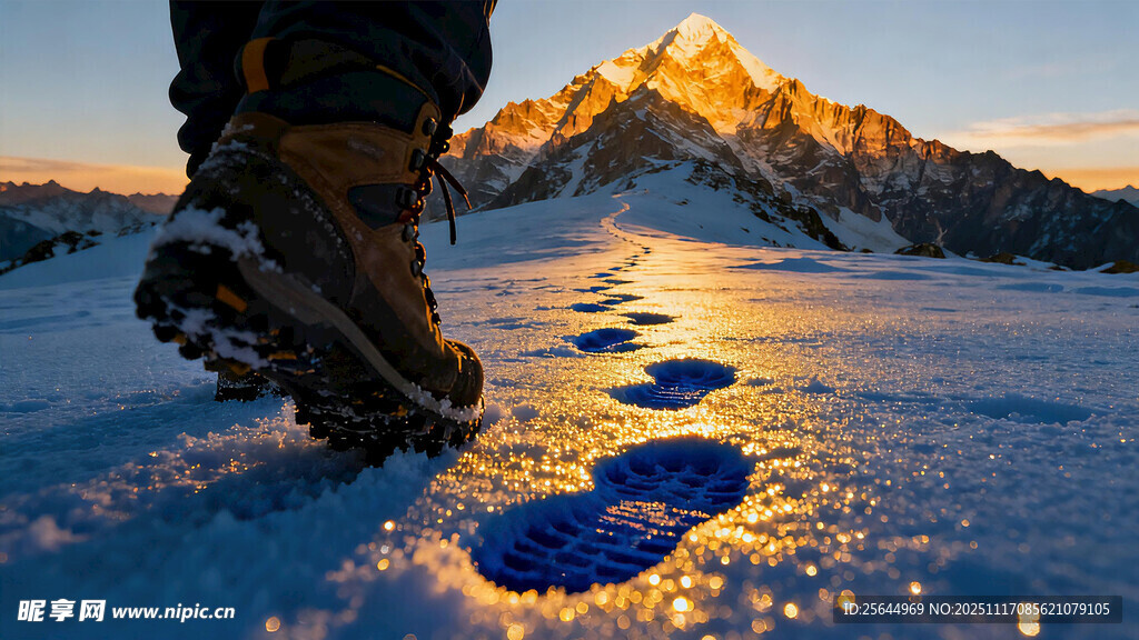 雪山徒步留下的清晰脚印