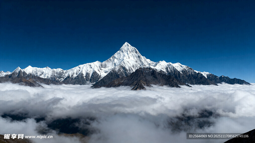 巍峨雪山云海间壮丽景象