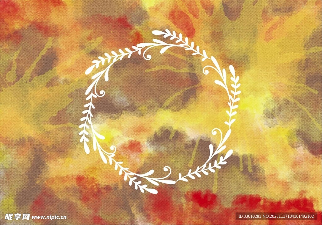 抽象水彩画中的白色花环