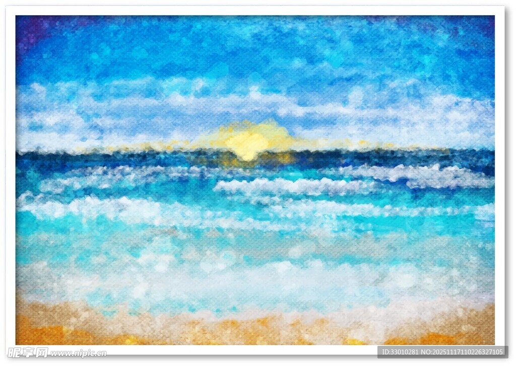 海边日出美景油画