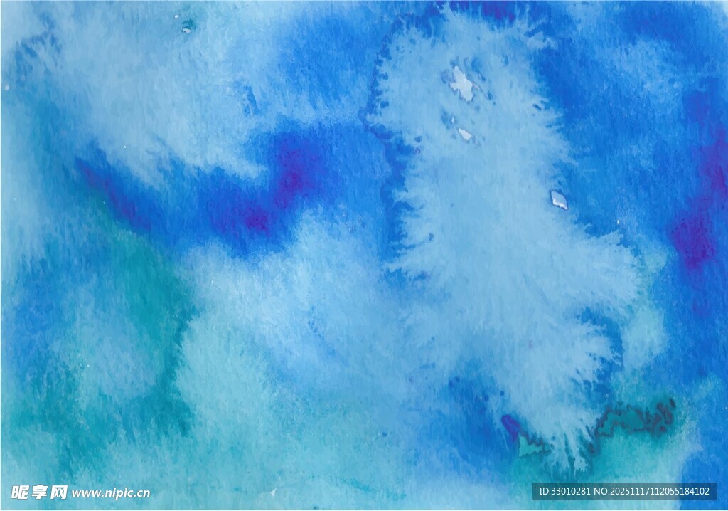 梦幻蓝调水彩抽象画