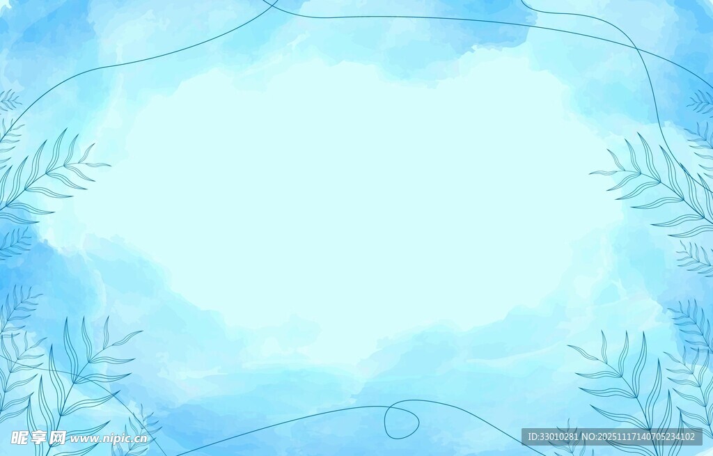 淡蓝梦幻背景带植物元素