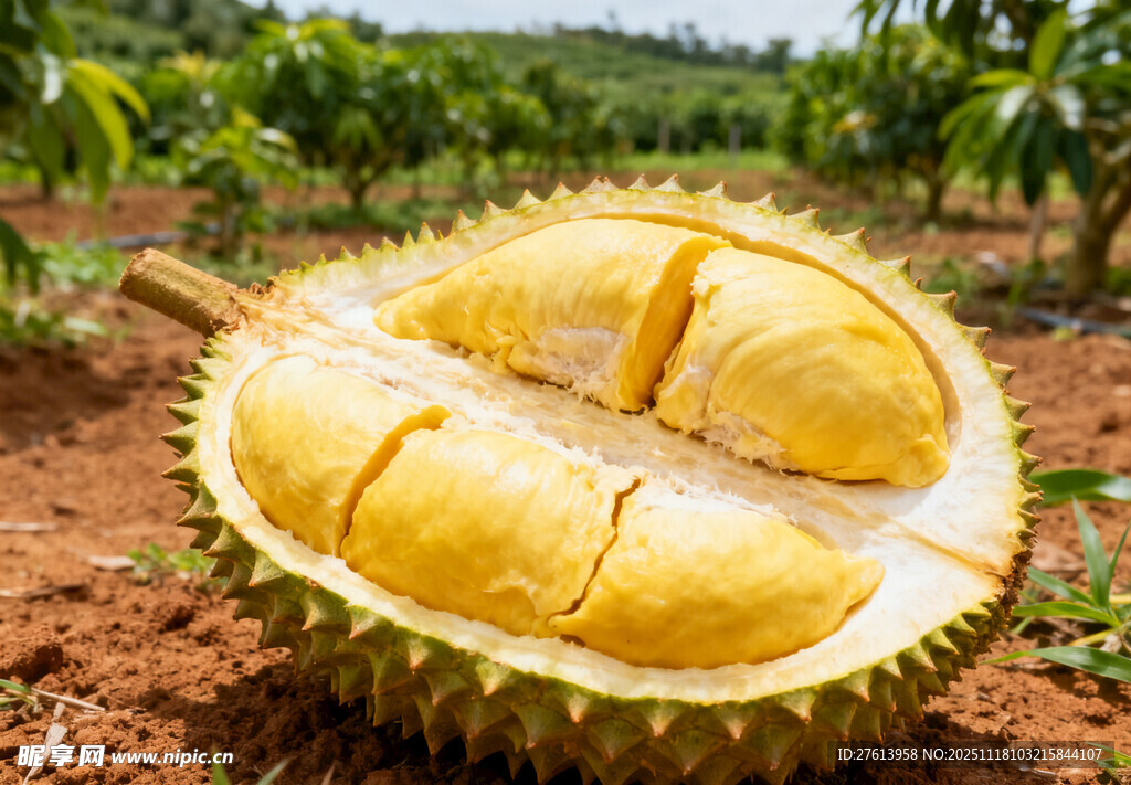 剥开的榴莲果肉