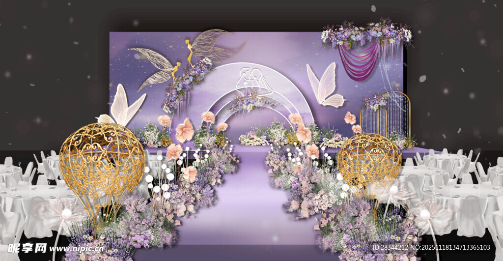 梦幻紫色系婚礼花艺布置