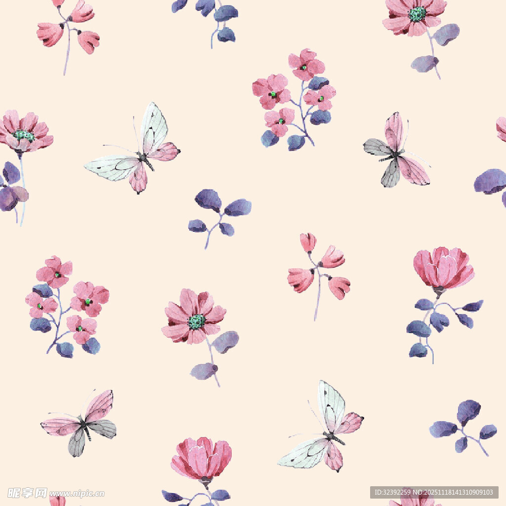 花卉蝴蝶水彩图案背景