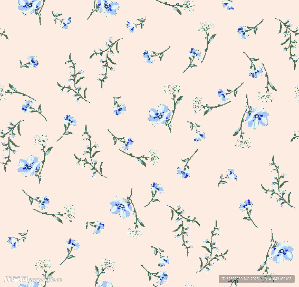 淡米色底蓝色小花图案