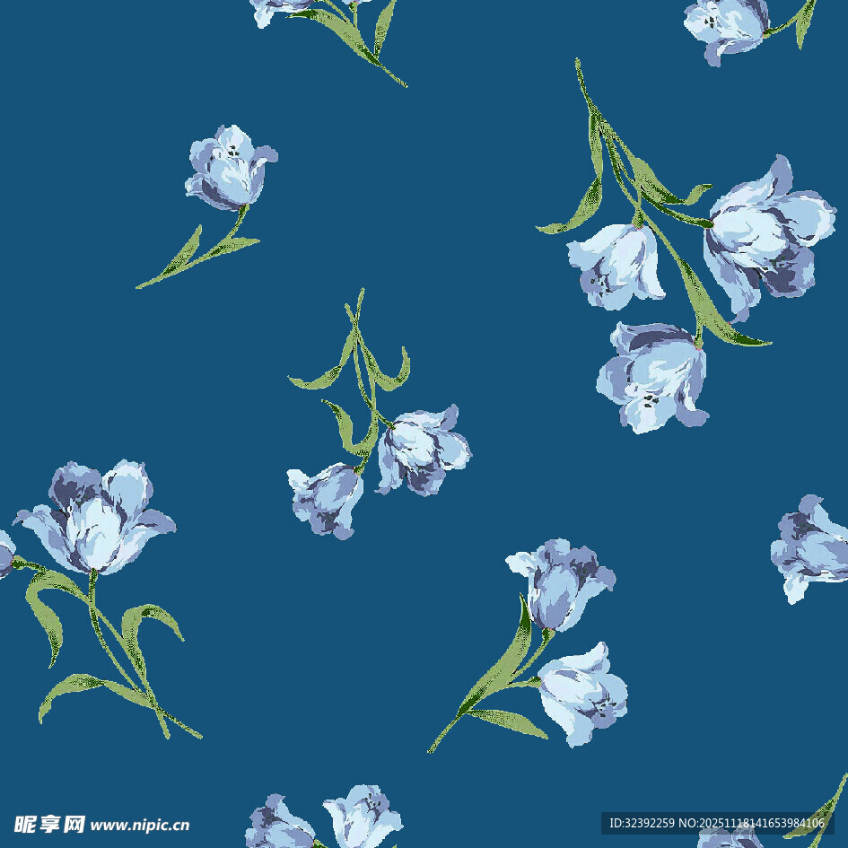 蓝色背景花朵图案设计
