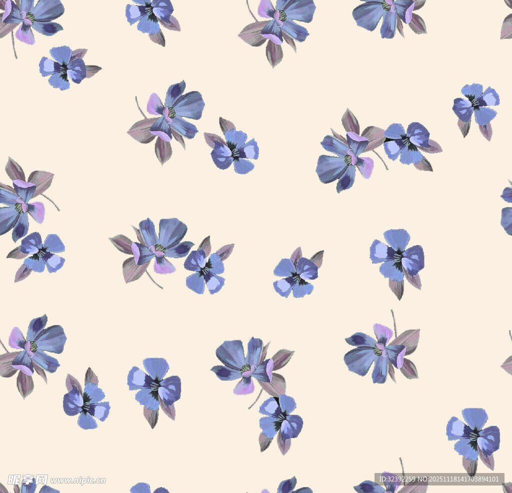 蓝色小花无缝图案背景