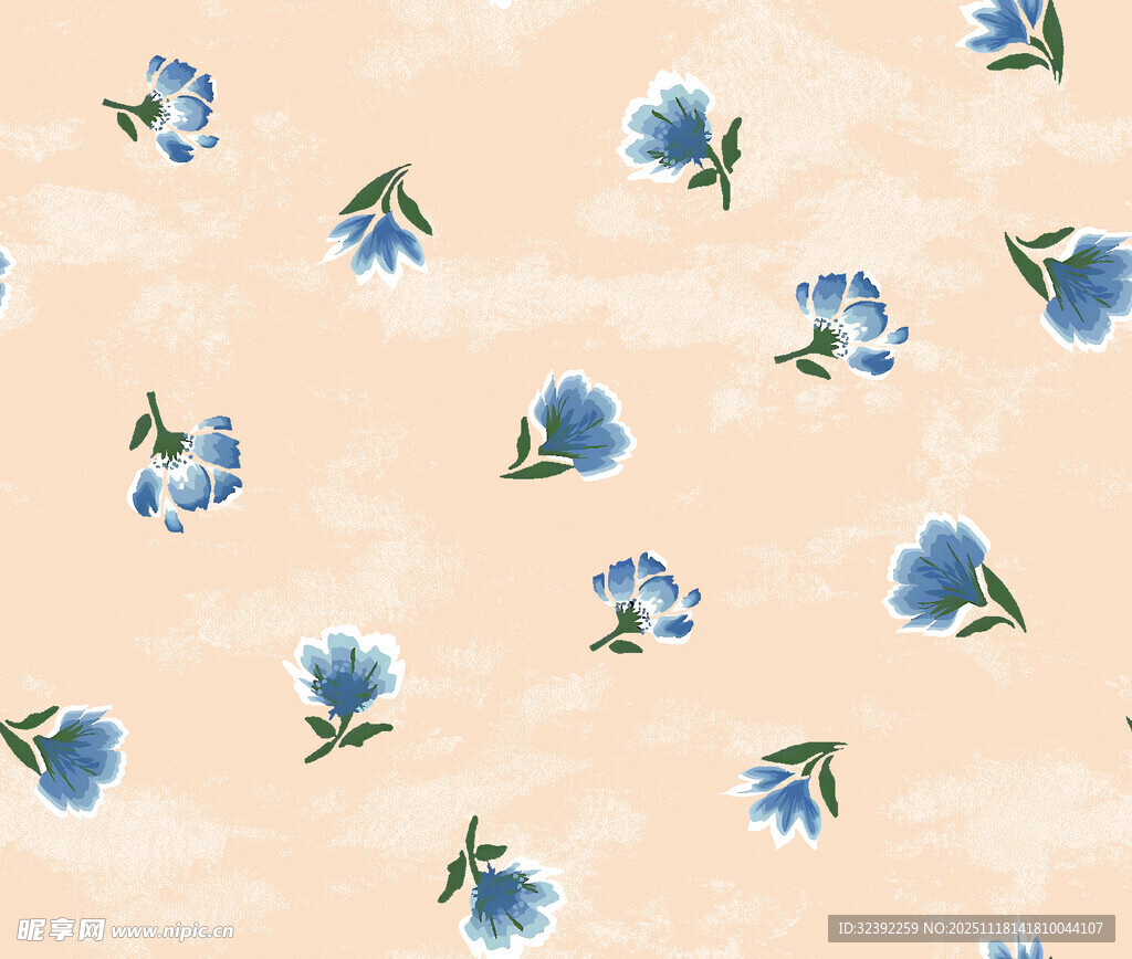 淡粉背景蓝色小花图案