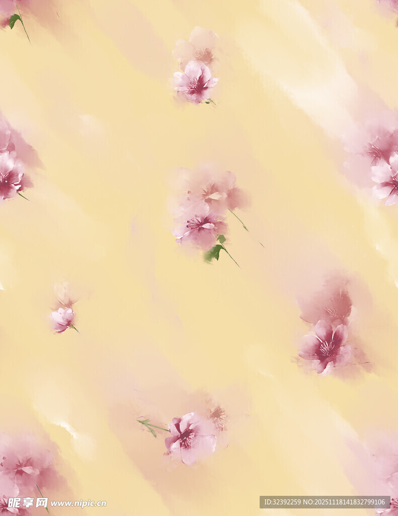 淡黄色背景上的粉色小花