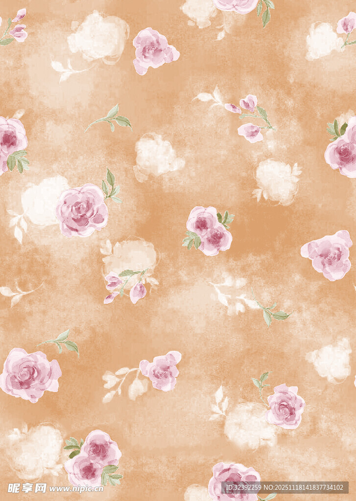 淡粉花朵米色背景图案